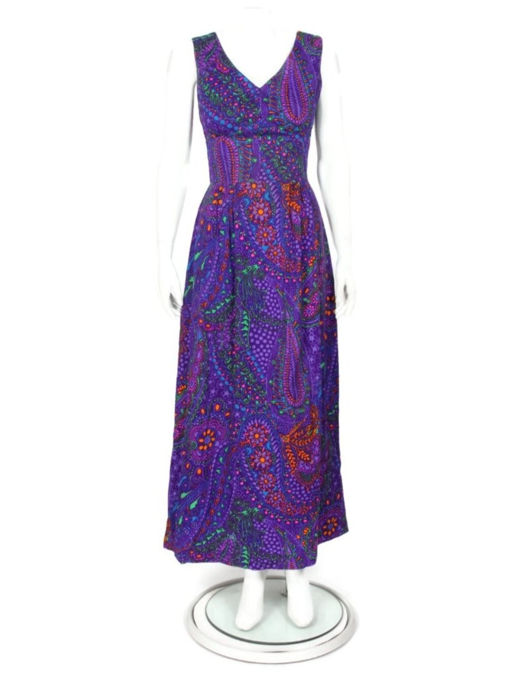 Vtg 60s HAWAII NEI Honolulu Purple Paisley Psychedelic Mod Maxi Dress sz 8 /409